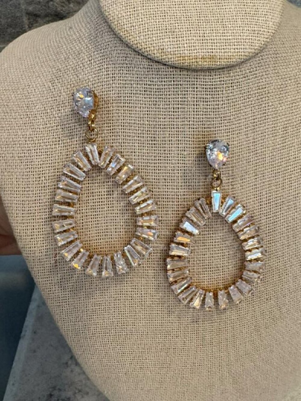 Gold and Crystal Rhinestone Dangle Drop Earrings